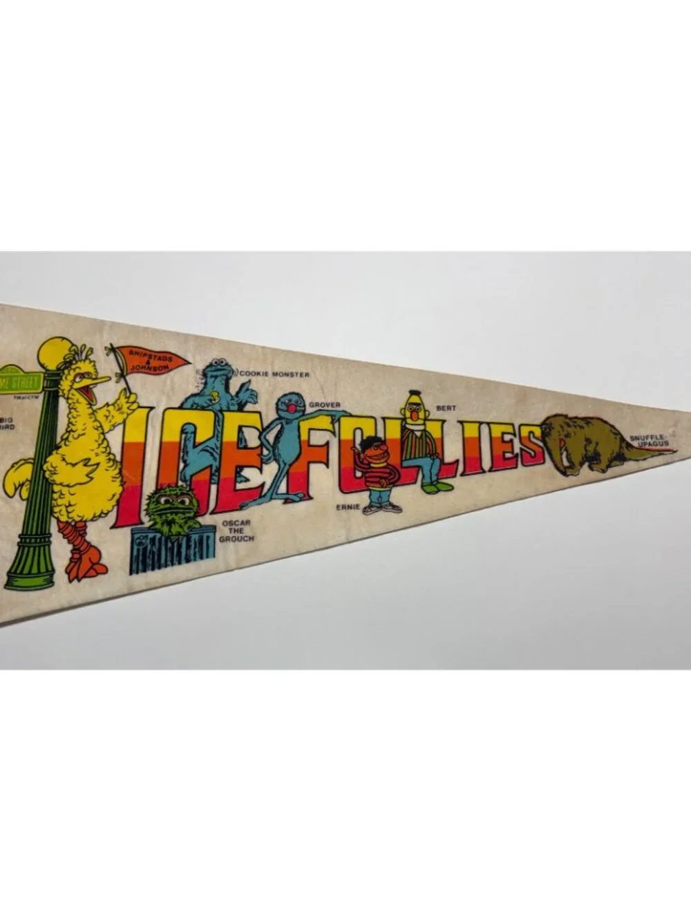 Sesame Street Muppets Ice Follies Pennant Flag Vintage 1970s Big Bird Bert Ernie